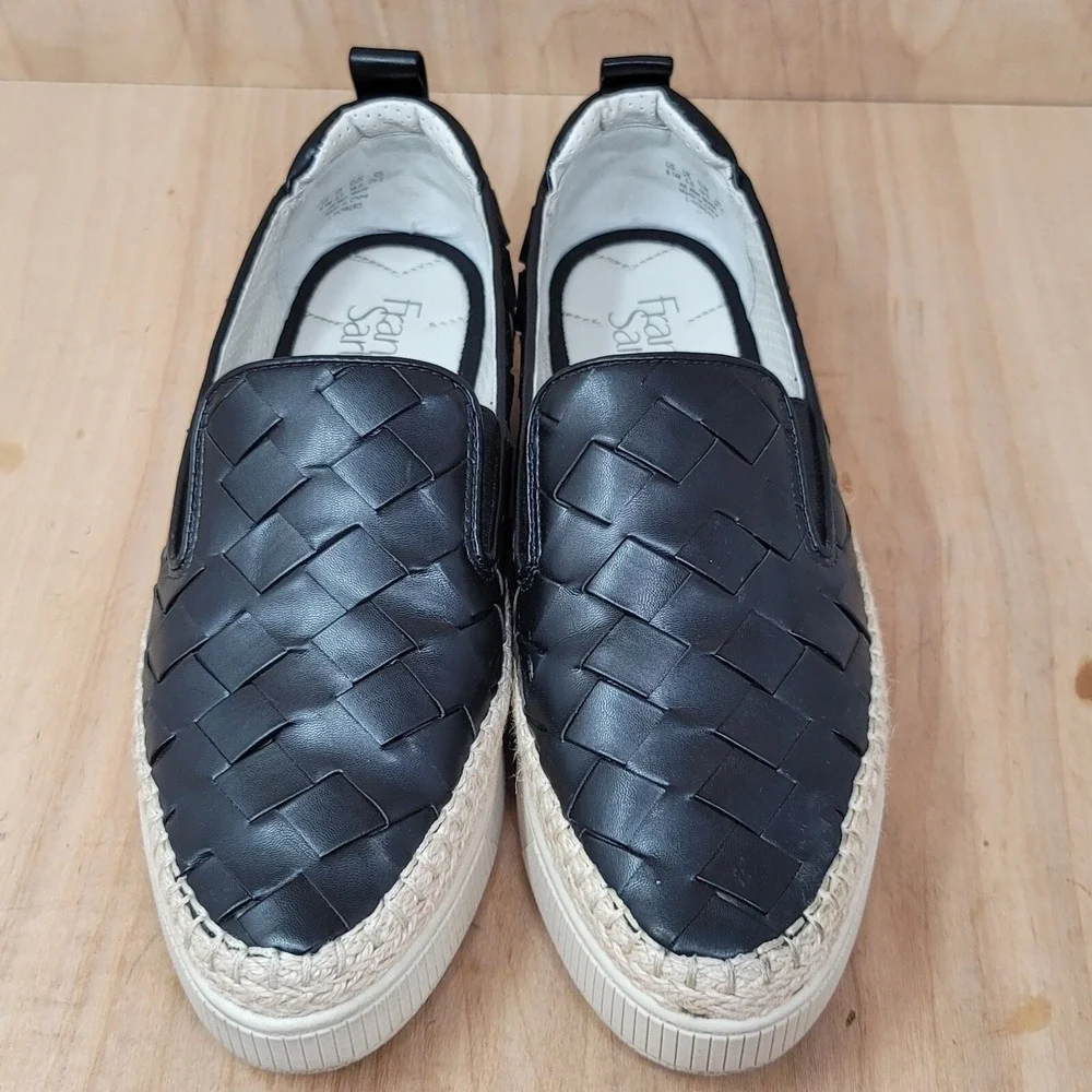 Franco Sarto Platform Shoes Women's 8.5 M Black Basket Weave Loafers Shoes